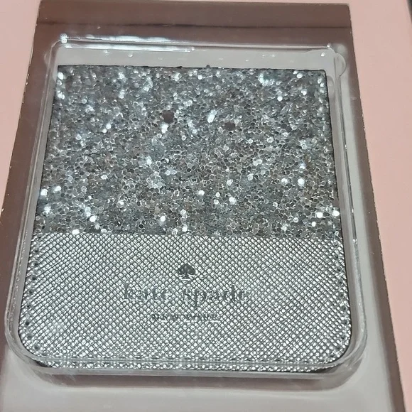 KATE SPADE NEW YORK SILVER GLITTER SHINE PHONE STICKER POCKET CARD HOLDER - Picture 2 of 9